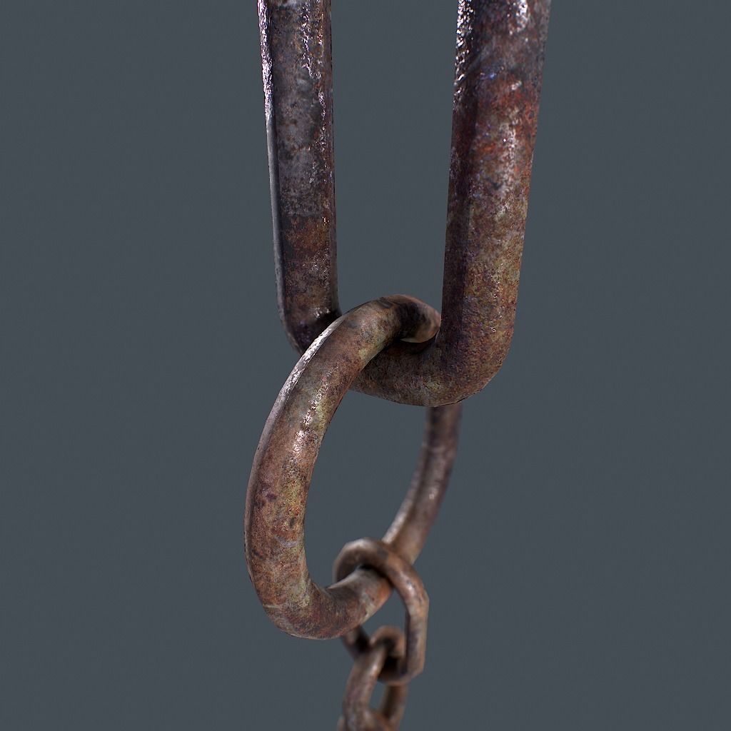 Old Chain with Hook Low-poly 3D model_10