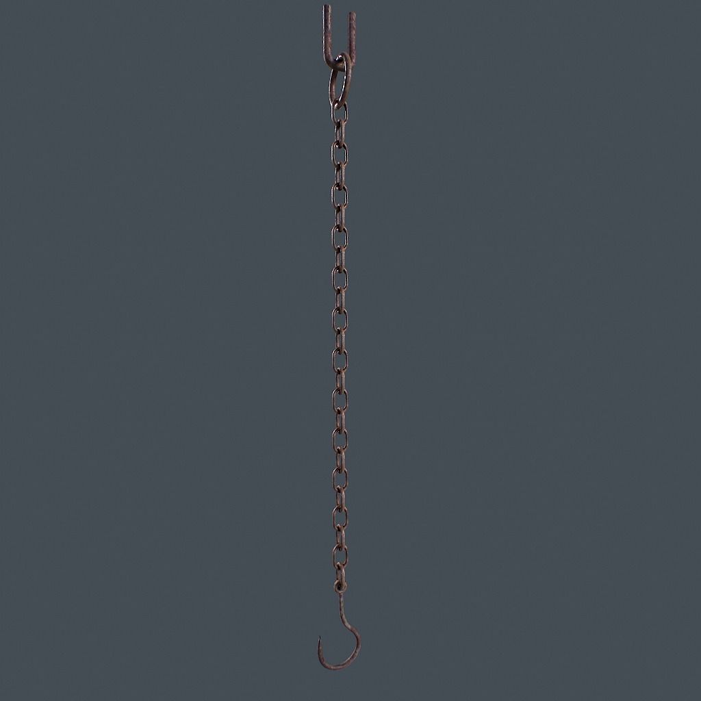 Old Chain with Hook Low-poly 3D model_3