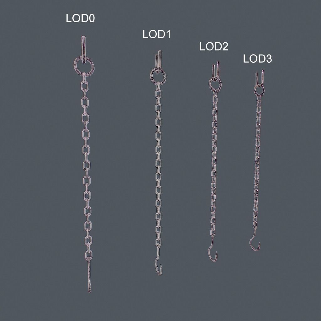 Old Chain with Hook Low-poly 3D model_17