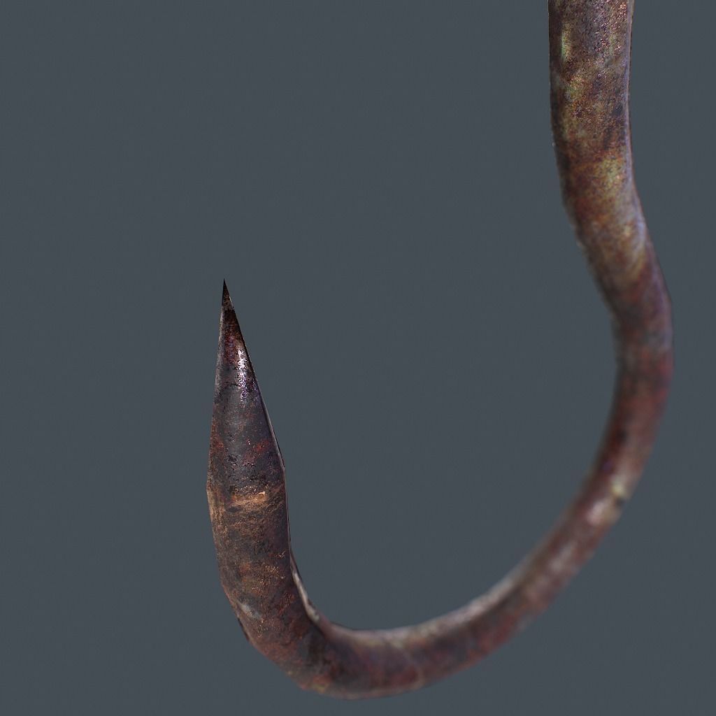 Old Chain with Hook Low-poly 3D model_8