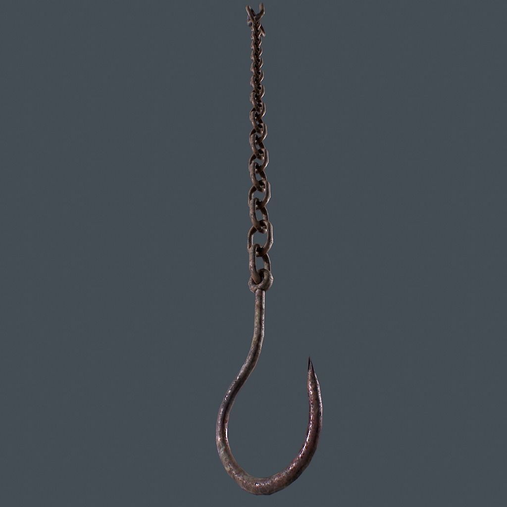 Old Chain with Hook Low-poly 3D model_6