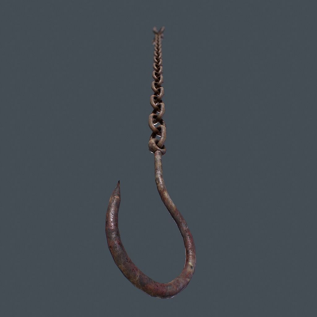 Old Chain with Hook Low-poly 3D model_7