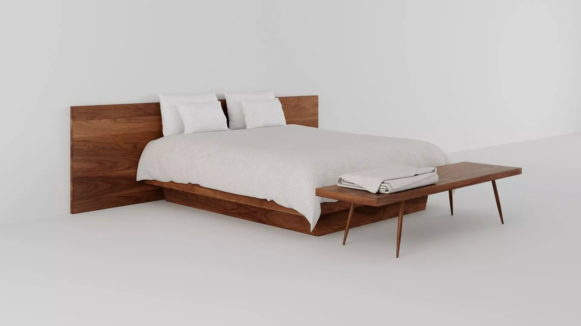 George Nakashima Platform Bed and Turned Leg Bench 3D model_0