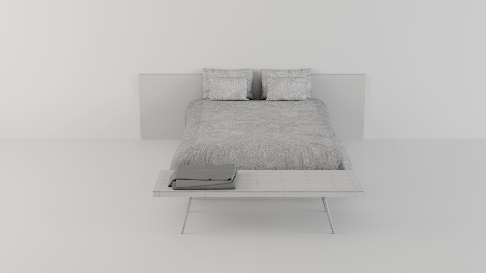 George Nakashima Platform Bed and Turned Leg Bench 3D model_4