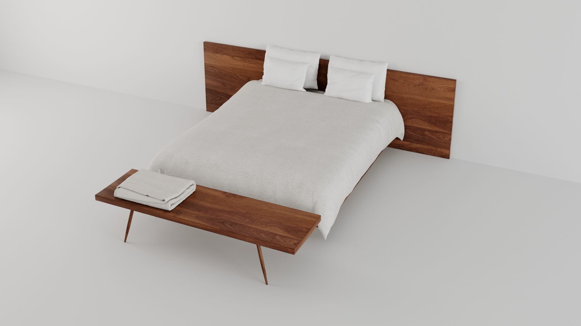 George Nakashima Platform Bed and Turned Leg Bench 3D model_3