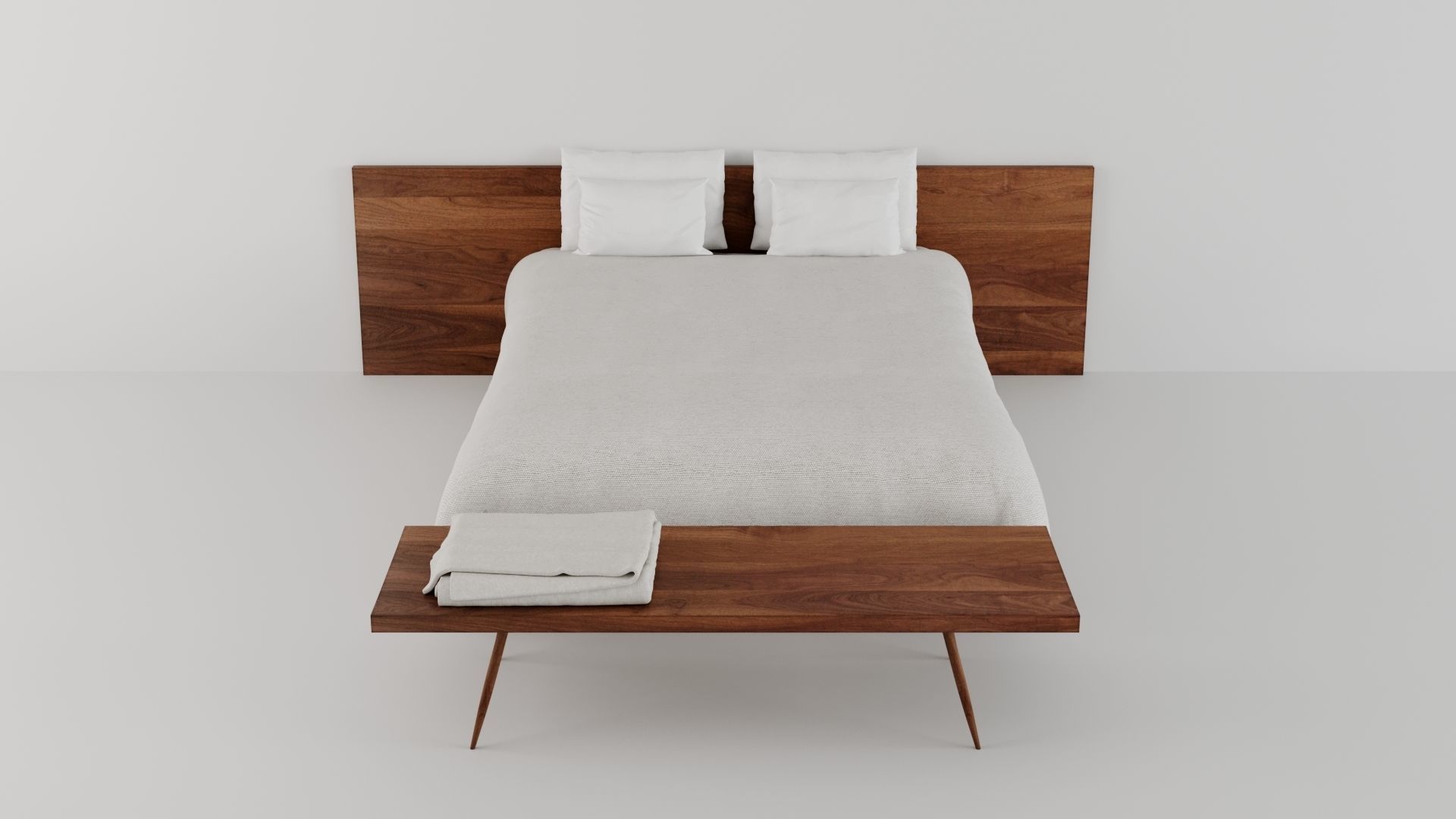 George Nakashima Platform Bed and Turned Leg Bench 3D model_2