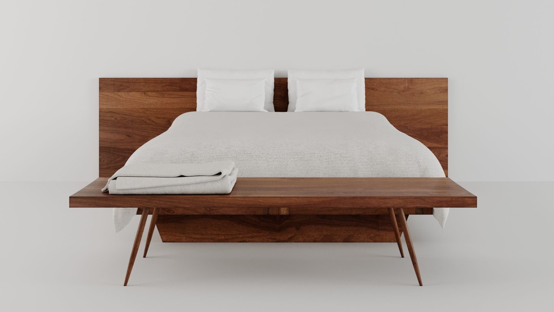 George Nakashima Platform Bed and Turned Leg Bench 3D model_1