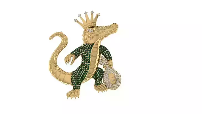 Alligator pendant with diamonds ready for 3d printing