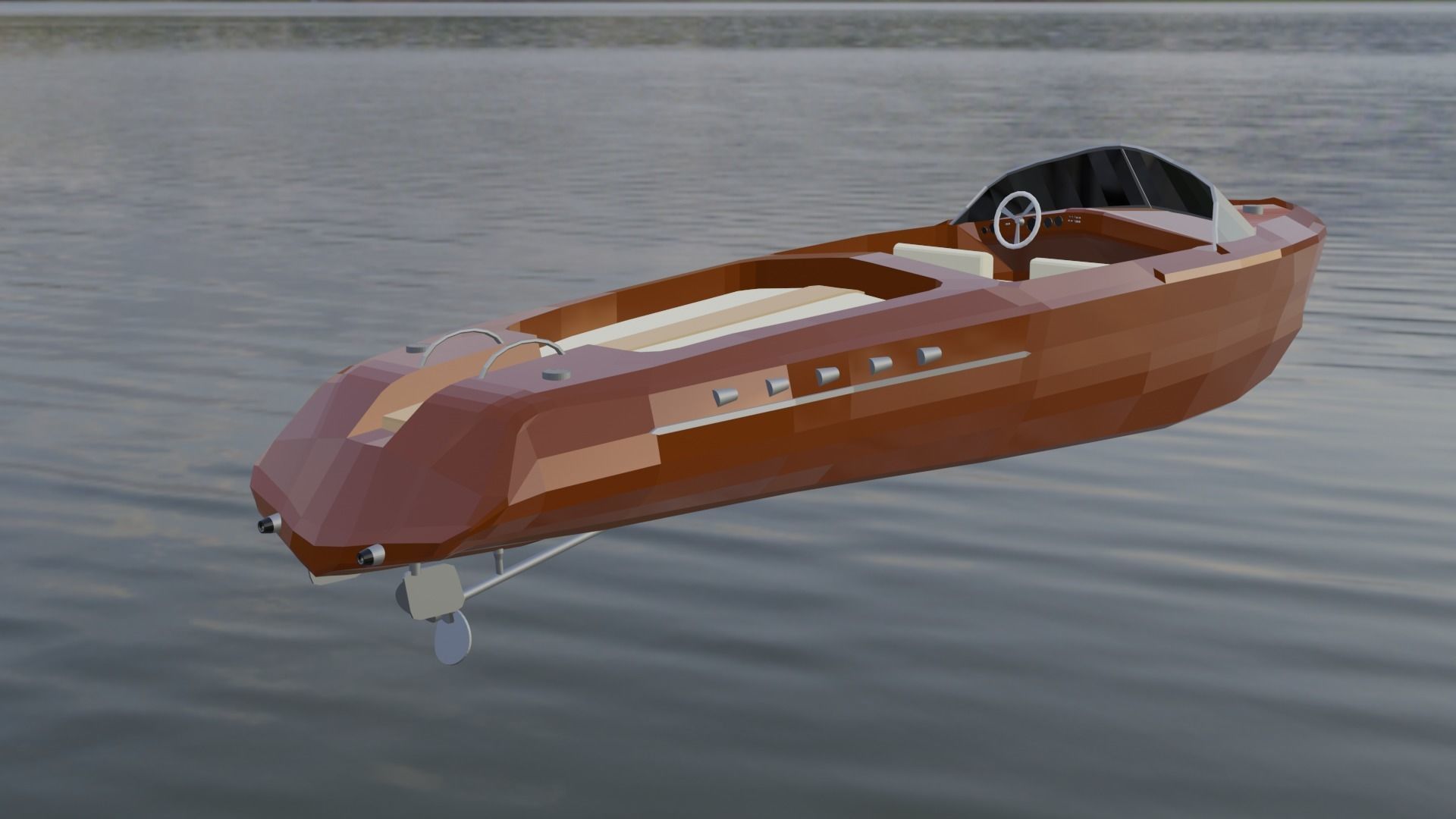 Low Poly Boat two motor boats floating in water Low-poly 3D model_1