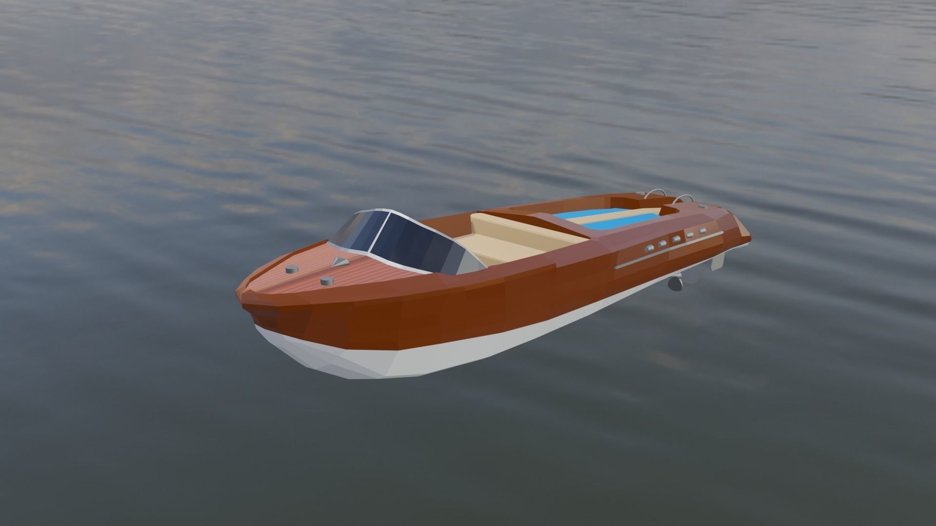 Low Poly Boat two motor boats floating in water Low-poly 3D model_4