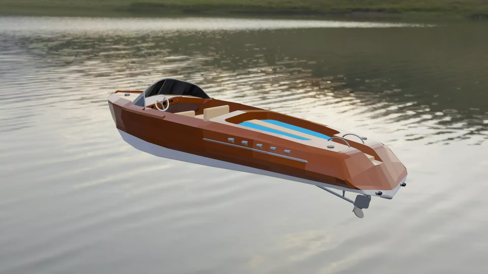 Low Poly Boat two motor boats floating in water Low-poly 3D model_0