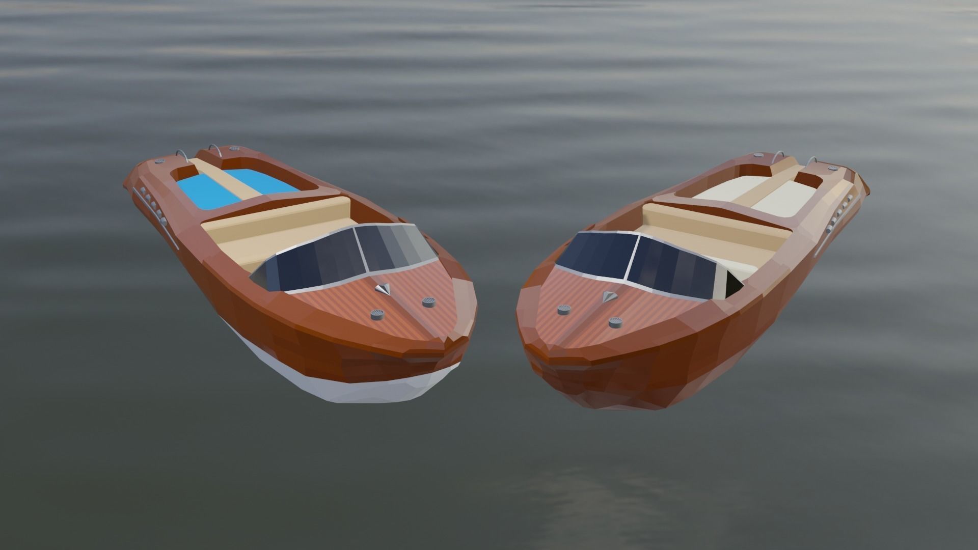 Low Poly Boat two motor boats floating in water Low-poly 3D model_5