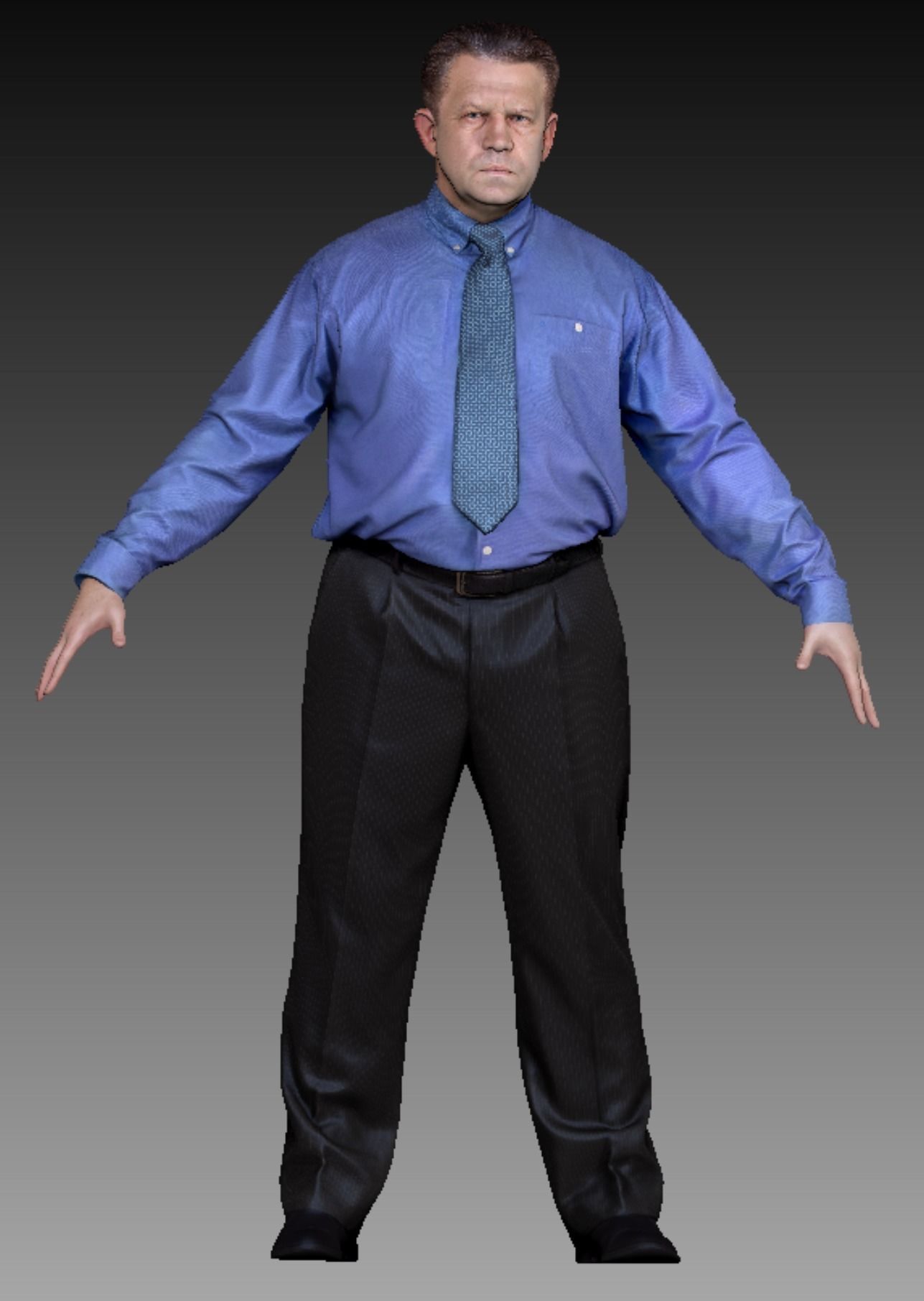 Businessman in blue shirt and tie in A-pose 387 Low-poly 3D model_6