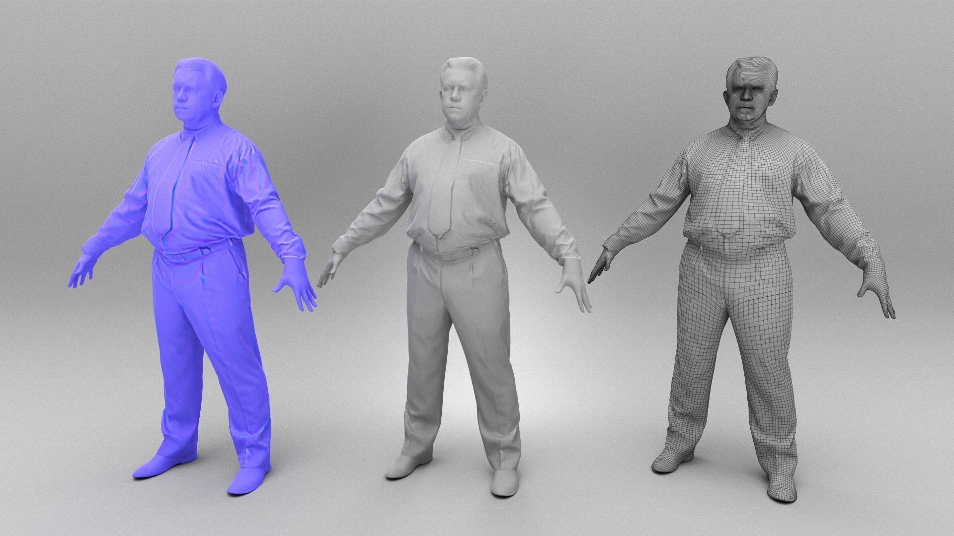 Businessman in blue shirt and tie in A-pose 387 Low-poly 3D model_4