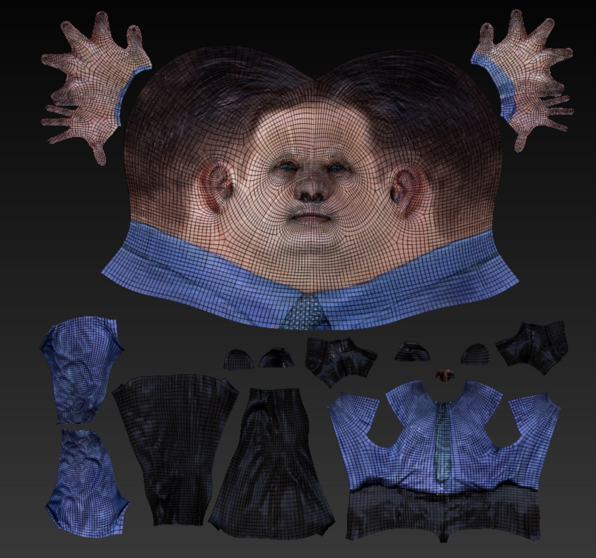 Businessman in blue shirt and tie in A-pose 387 Low-poly 3D model_8