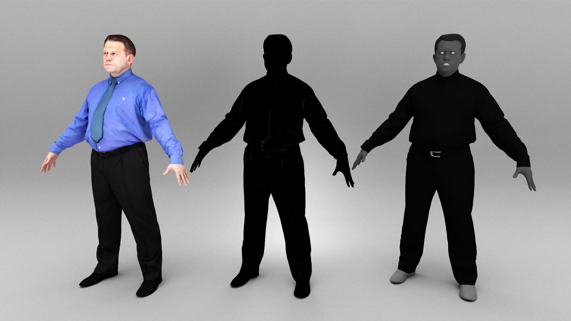 Businessman in blue shirt and tie in A-pose 387 Low-poly 3D model_5