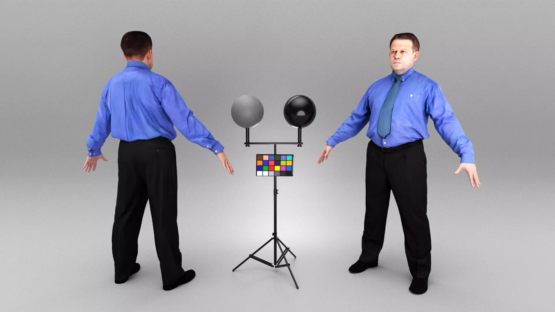 Businessman in blue shirt and tie in A-pose 387 Low-poly 3D model_0