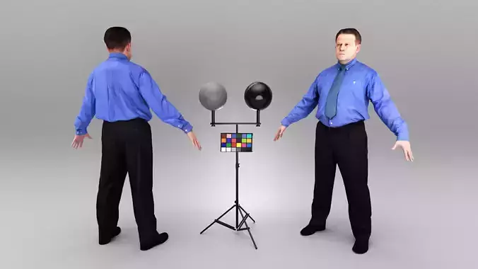 Businessman in blue shirt and tie in A-pose 387 Low-poly 3D model