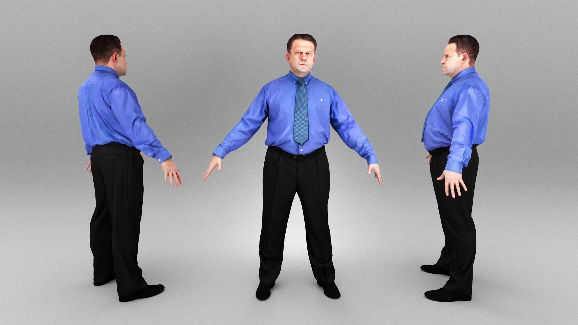 Businessman in blue shirt and tie in A-pose 387 Low-poly 3D model_3