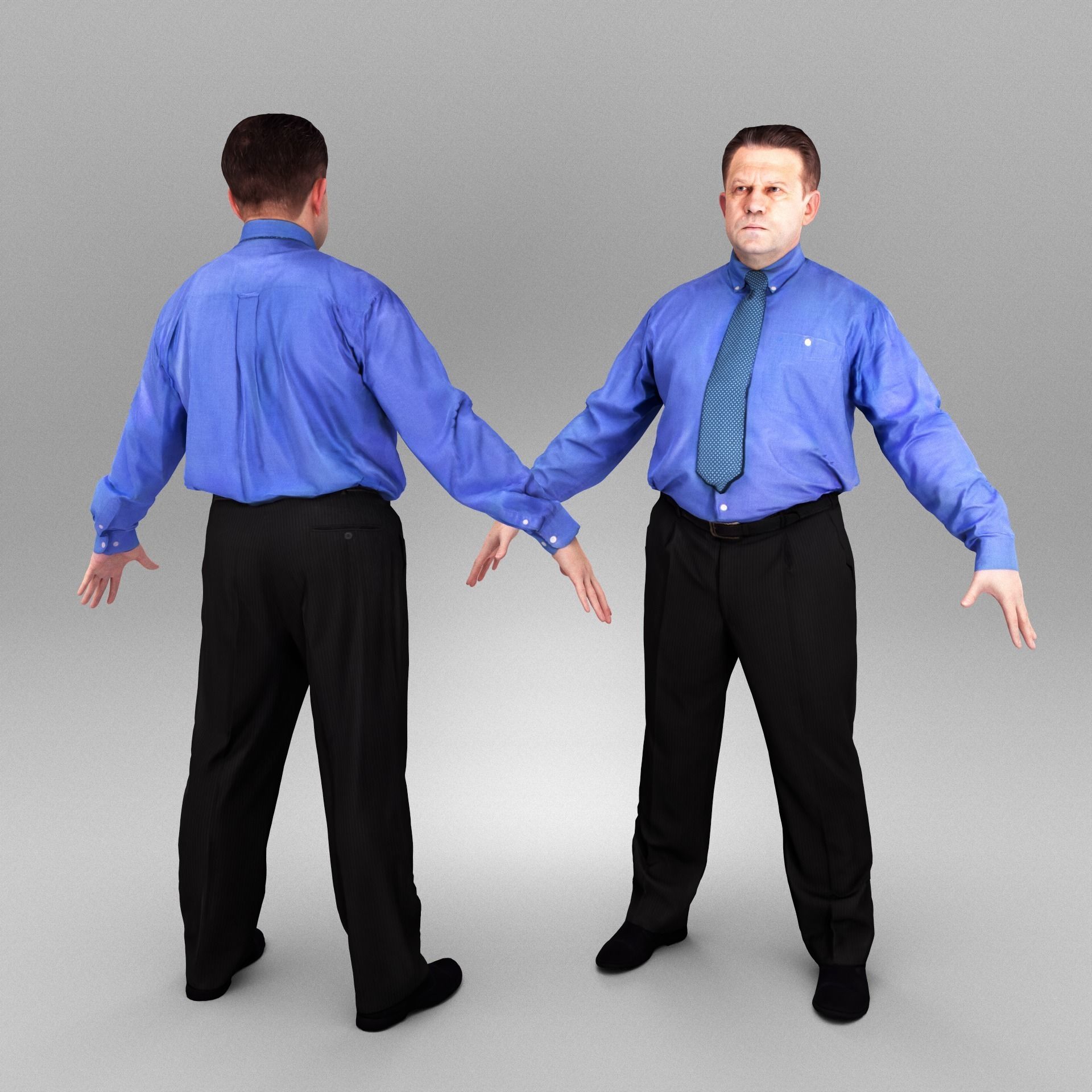 Businessman in blue shirt and tie in A-pose 387 Low-poly 3D model_2