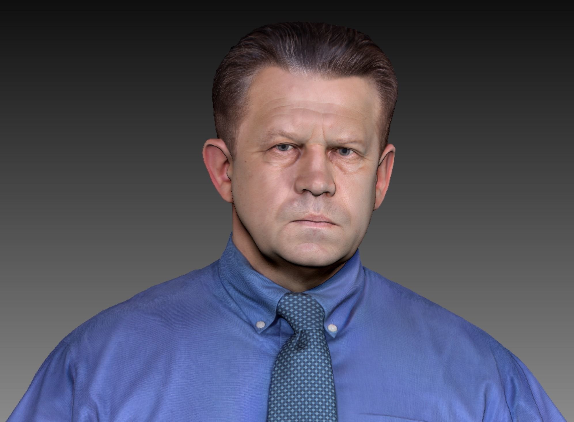 Businessman in blue shirt and tie in A-pose 387 Low-poly 3D model_7