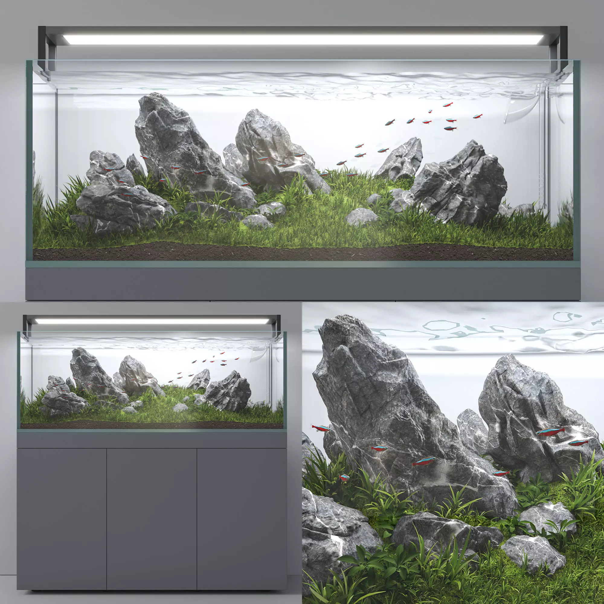 Aquascape aquarium Iwagumi 3D model