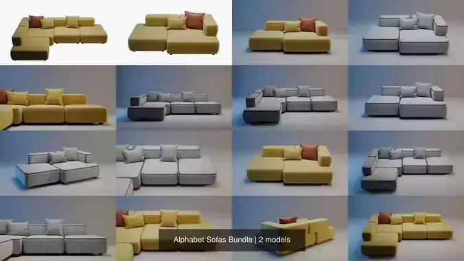 Alphabet Sofas Bundle 3D Model Collection