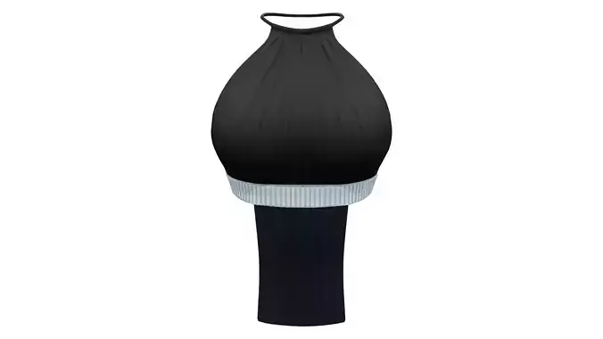 Collar Neck Long Front Black Midriff Top