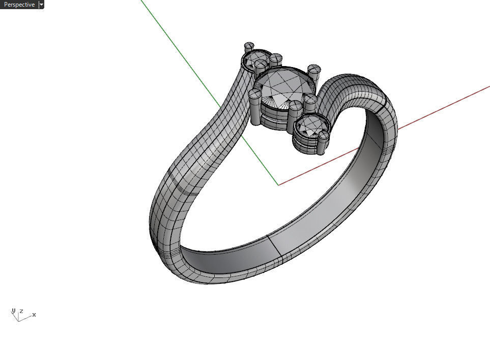 3 stone bypass ring 3D print model_6