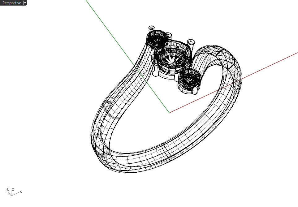 3 stone bypass ring 3D print model_5