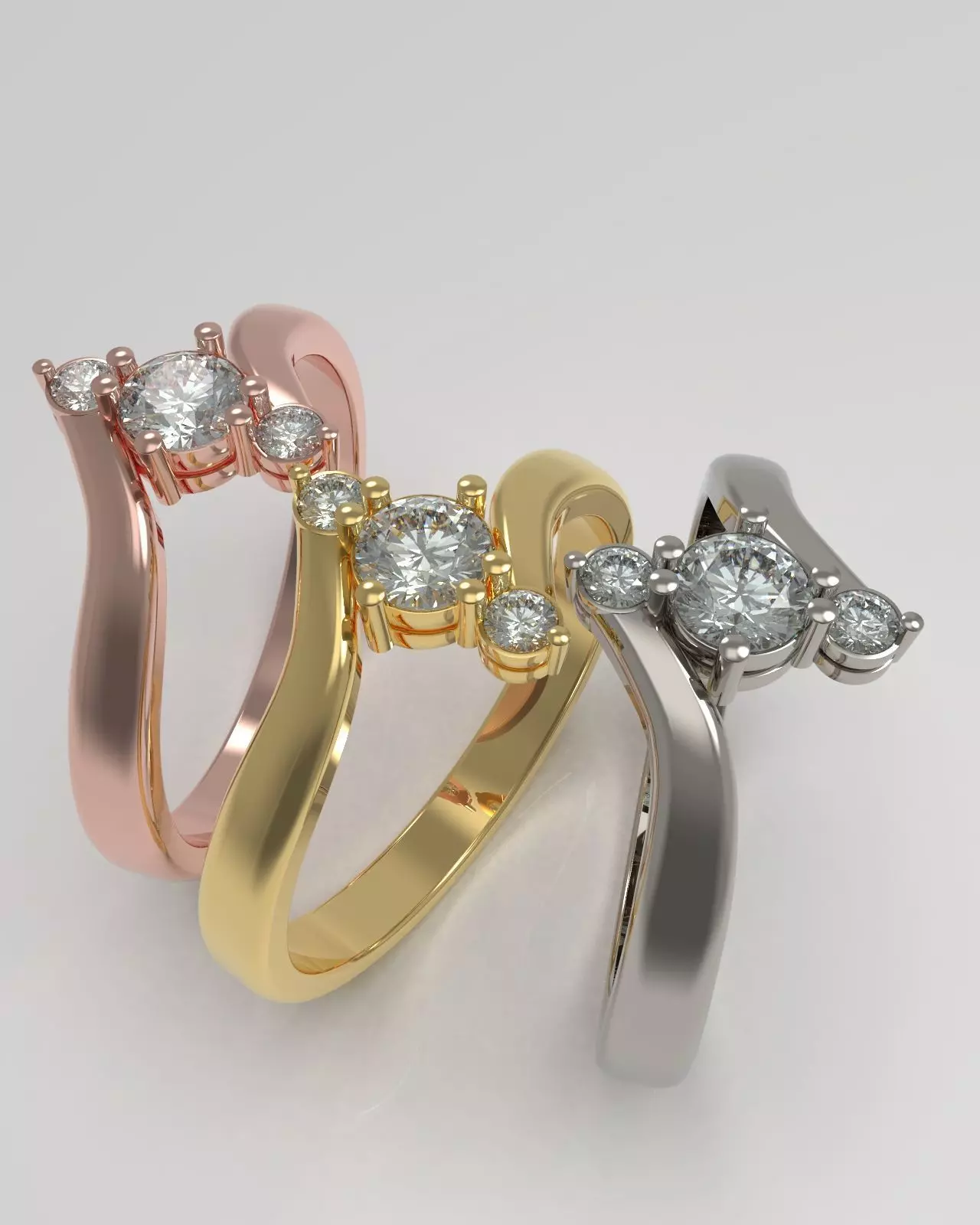 3 stone bypass ring 3D print model_0