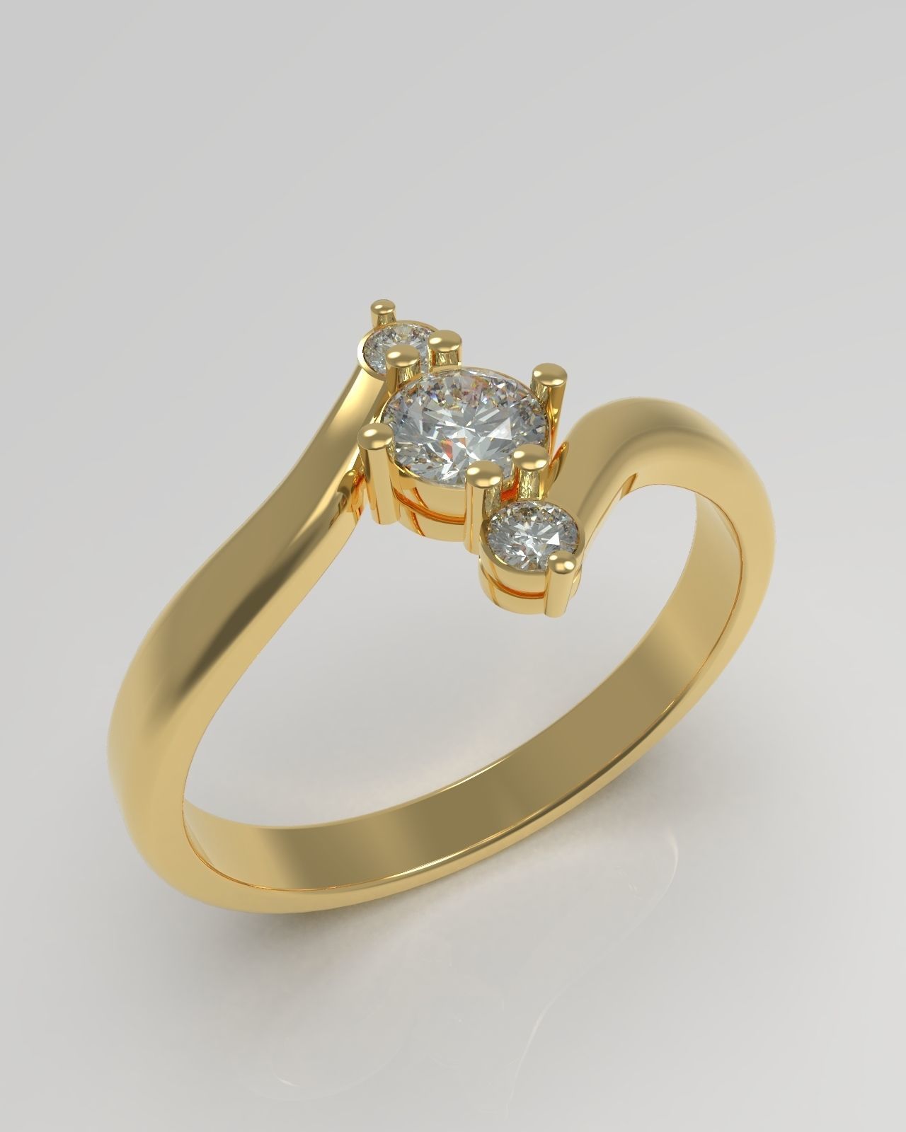 3 stone bypass ring 3D print model_2