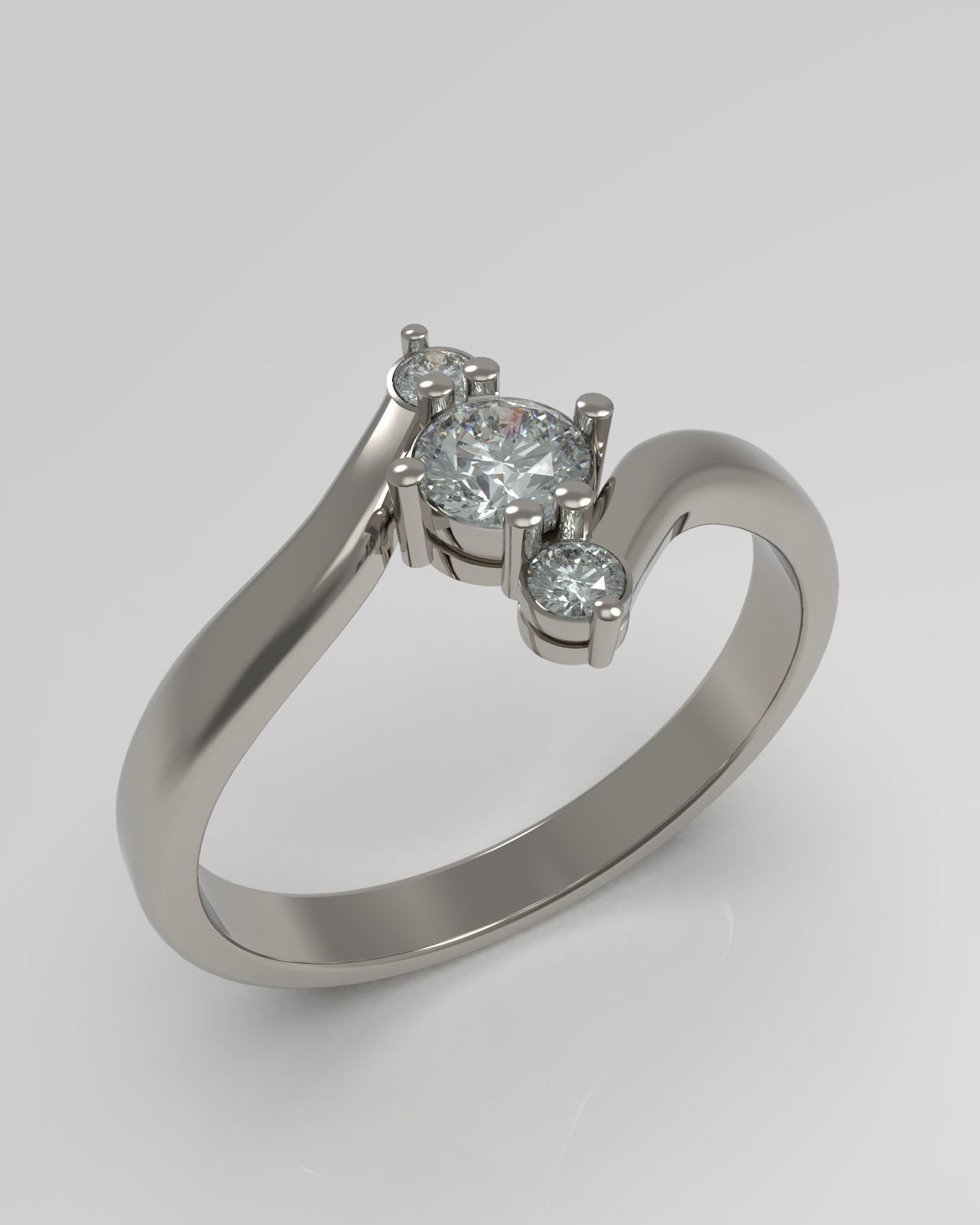 3 stone bypass ring 3D print model_1