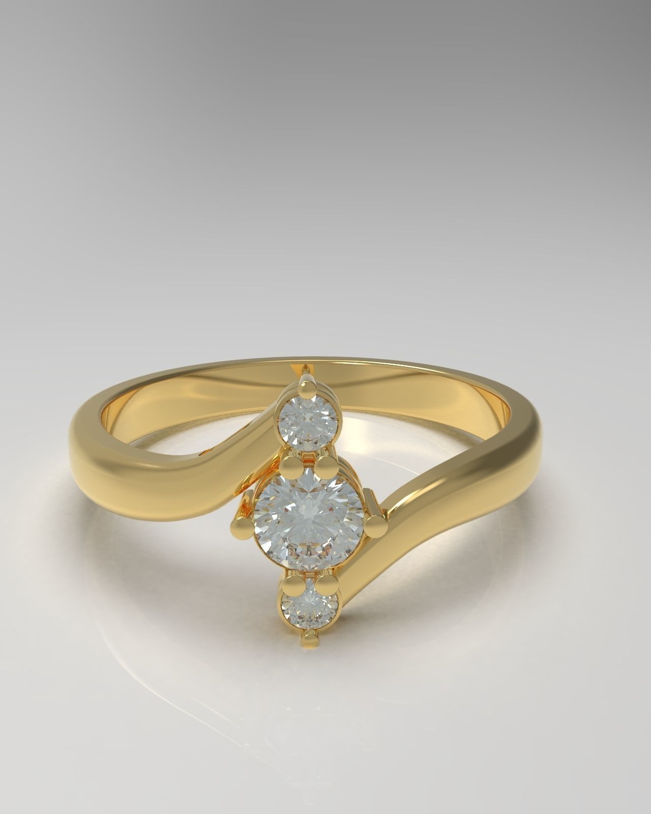 3 stone bypass ring 3D print model_3