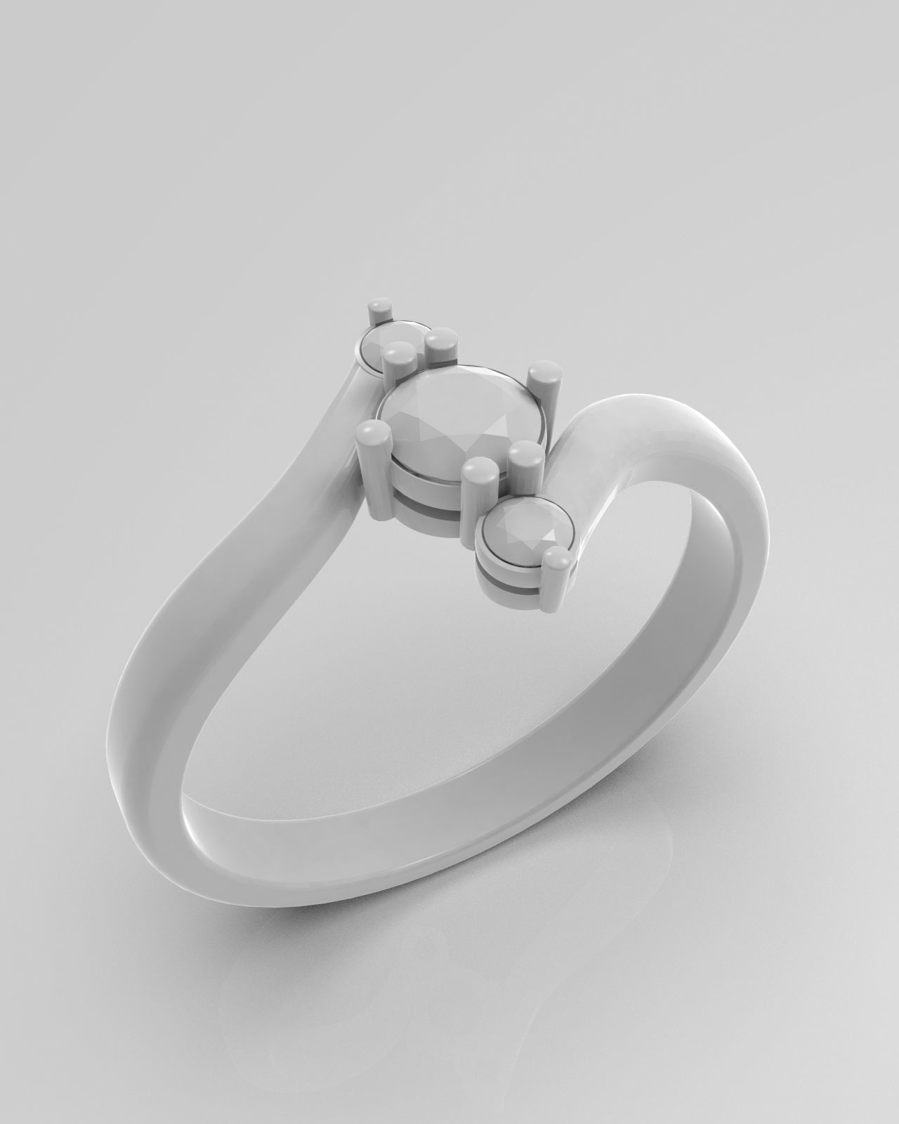 3 stone bypass ring 3D print model_4