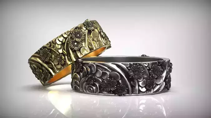 Wind And Flowers Traditional Japanese Ornament Rings 3D print model