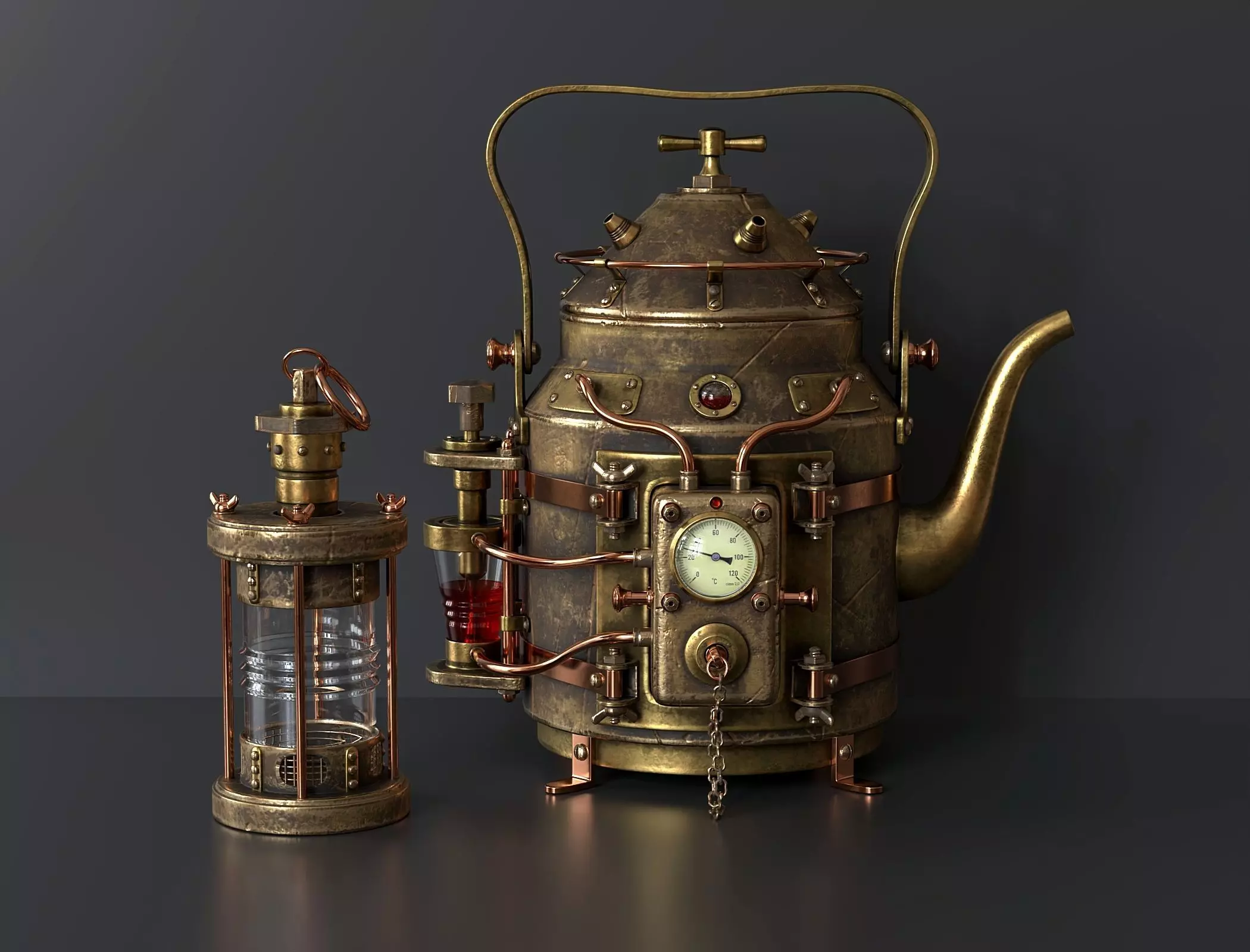 Steampunk teapot and tea infuser 3D model_0