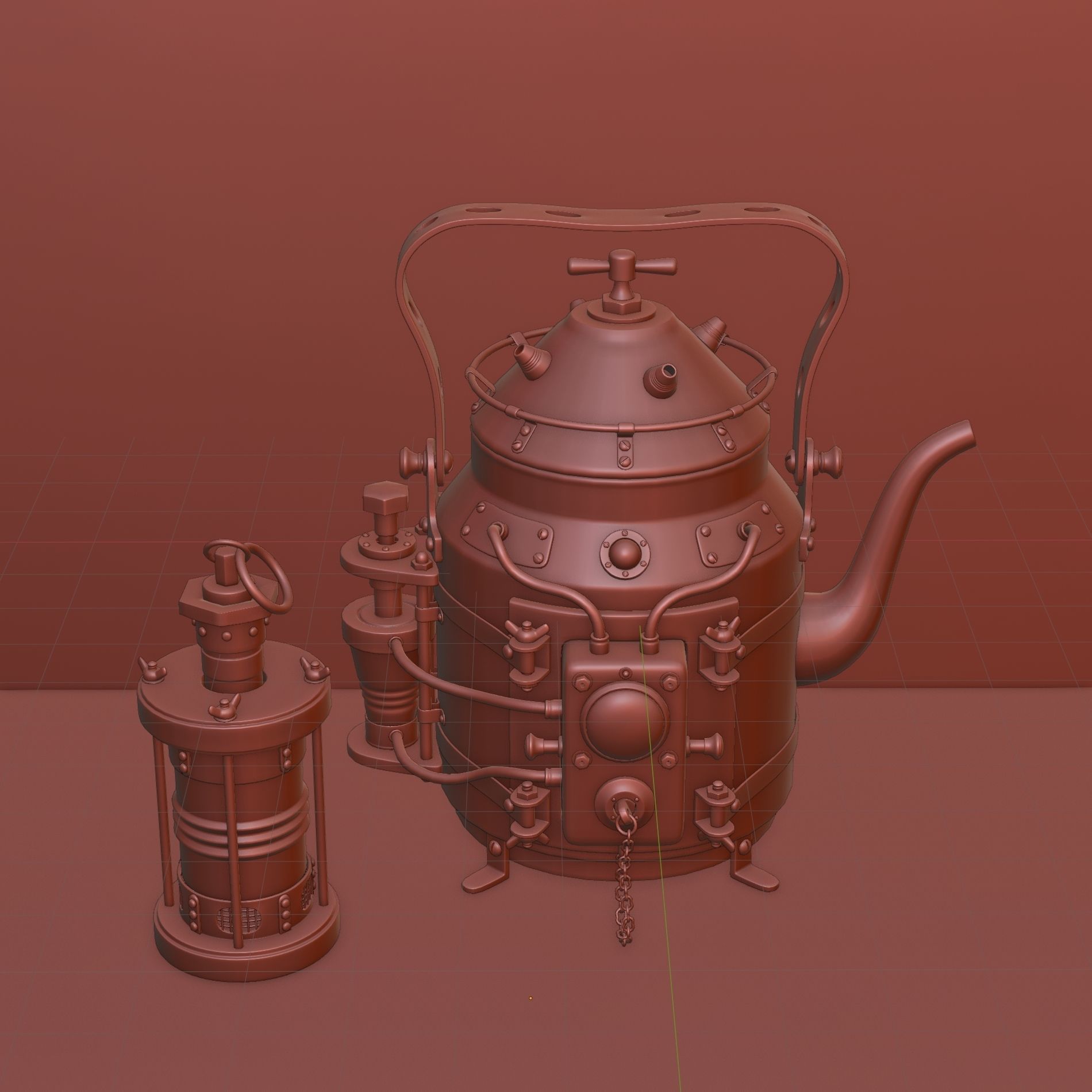 Steampunk teapot and tea infuser 3D model_5