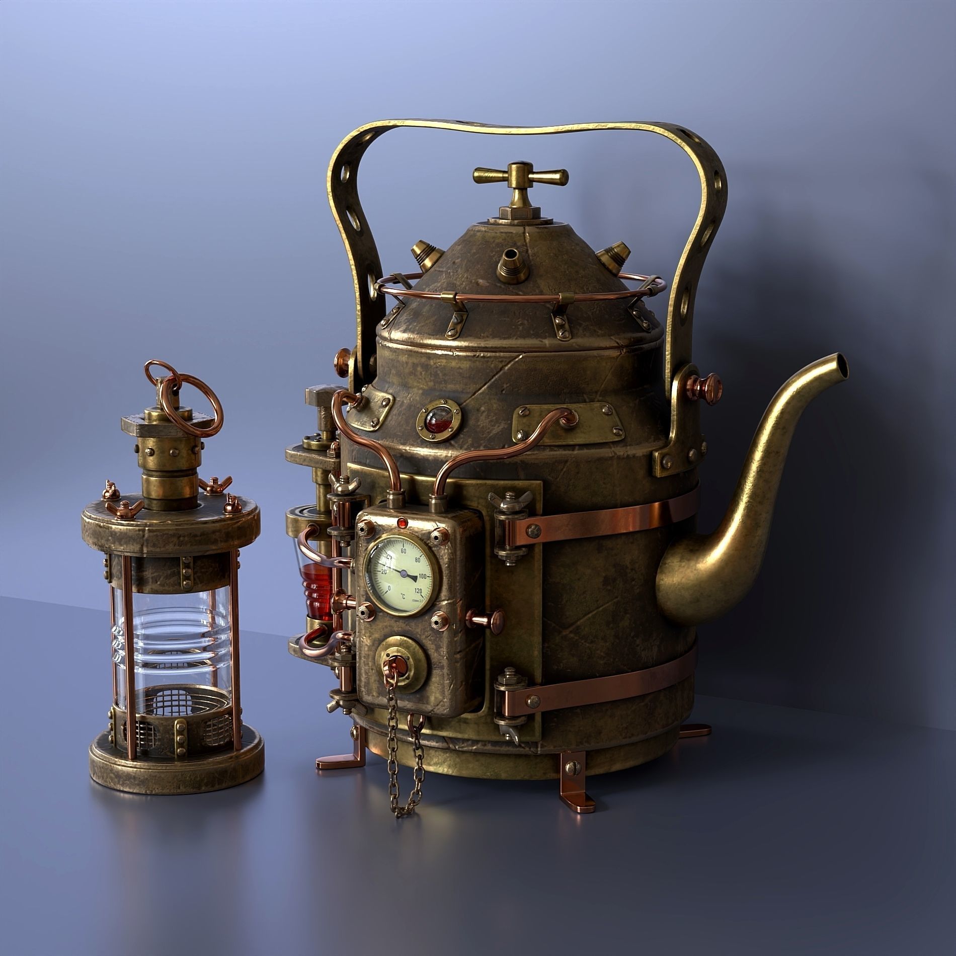 Steampunk teapot and tea infuser 3D model_2