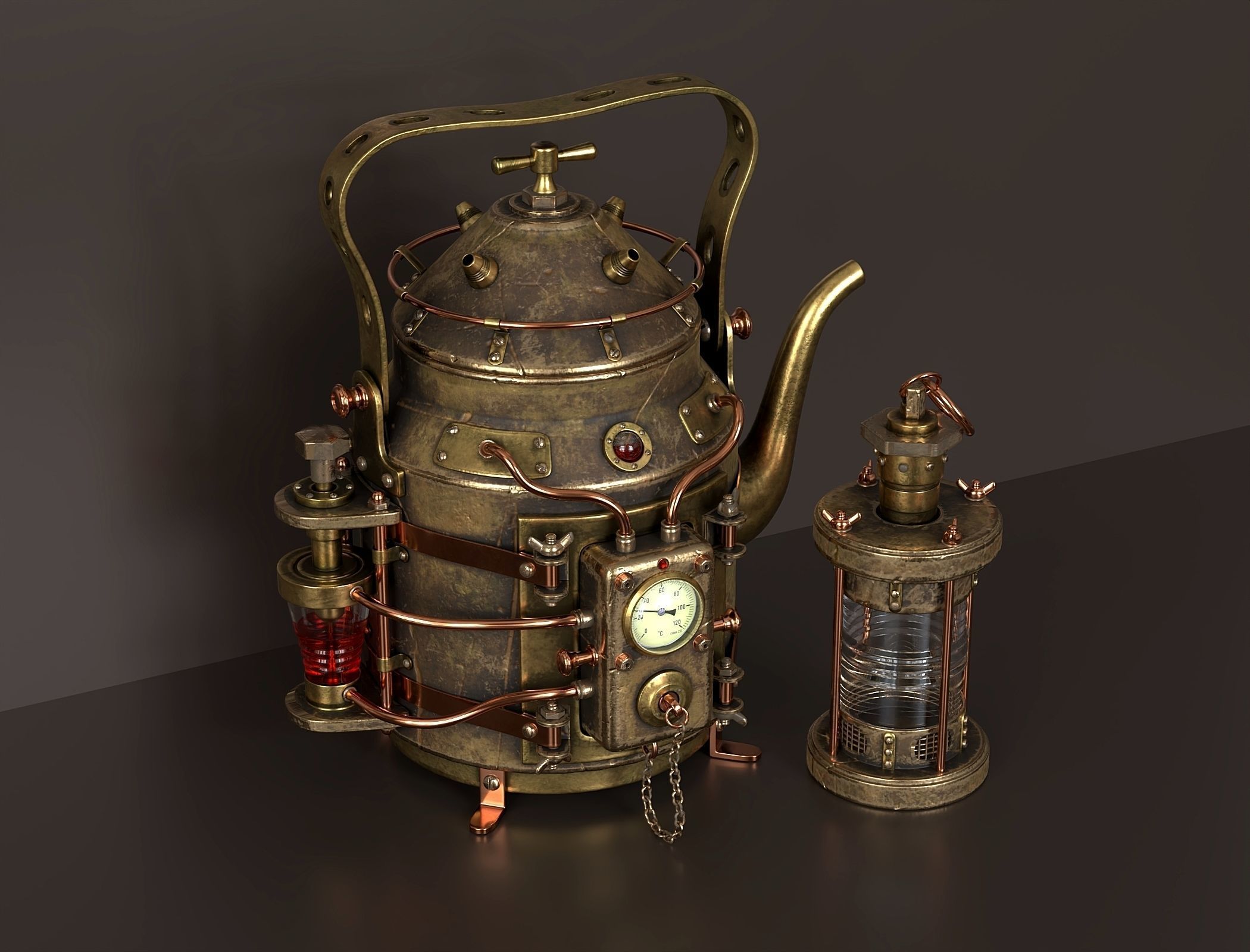 Steampunk teapot and tea infuser 3D model_1