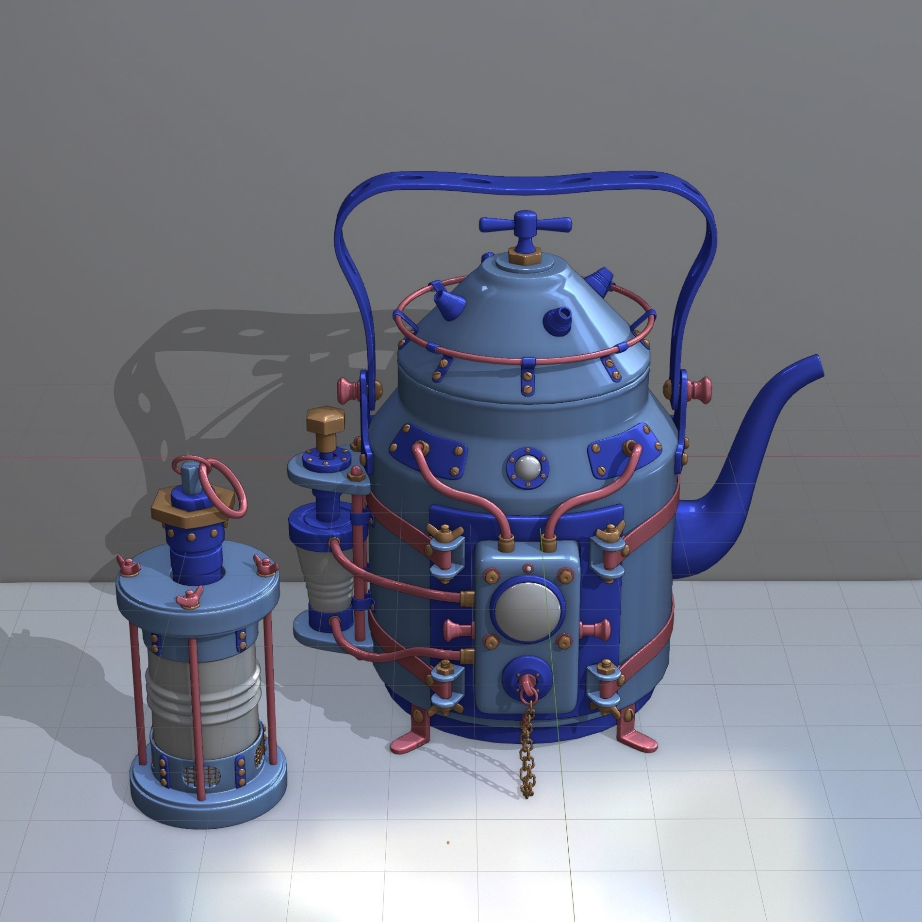 Steampunk teapot and tea infuser 3D model_4
