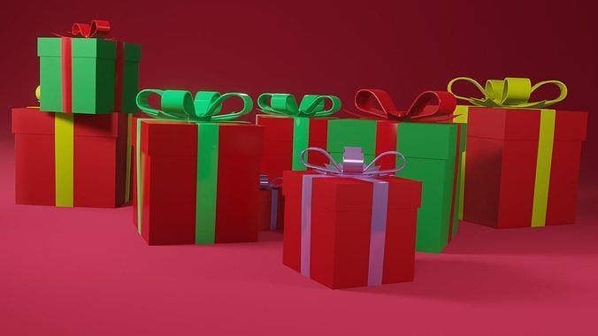 Gift Boxes Set Christmas Presents Low-poly 3D model