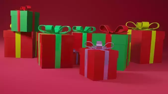 Gift Boxes Set Christmas Presents Low-poly 3D model