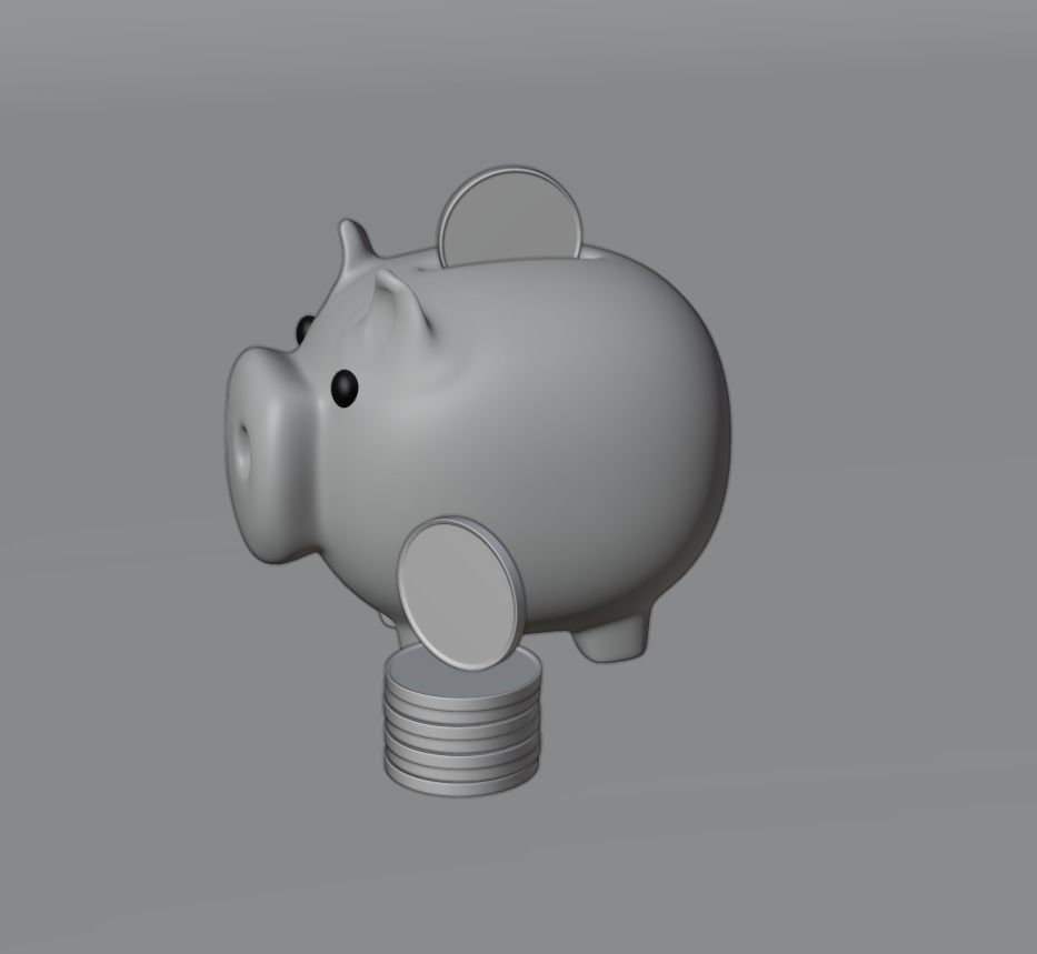 AR VR Cartoon Lowpoly Piggy Bank and Coins 3D Model Low-poly 3D model_9