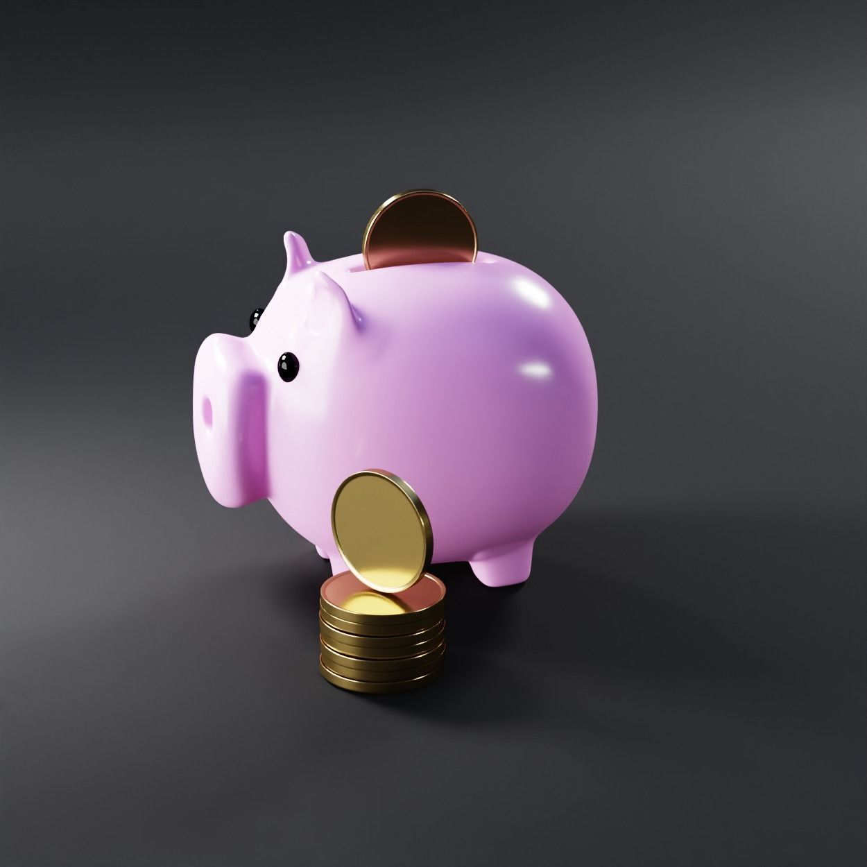 AR VR Cartoon Lowpoly Piggy Bank and Coins 3D Model Low-poly 3D model_1