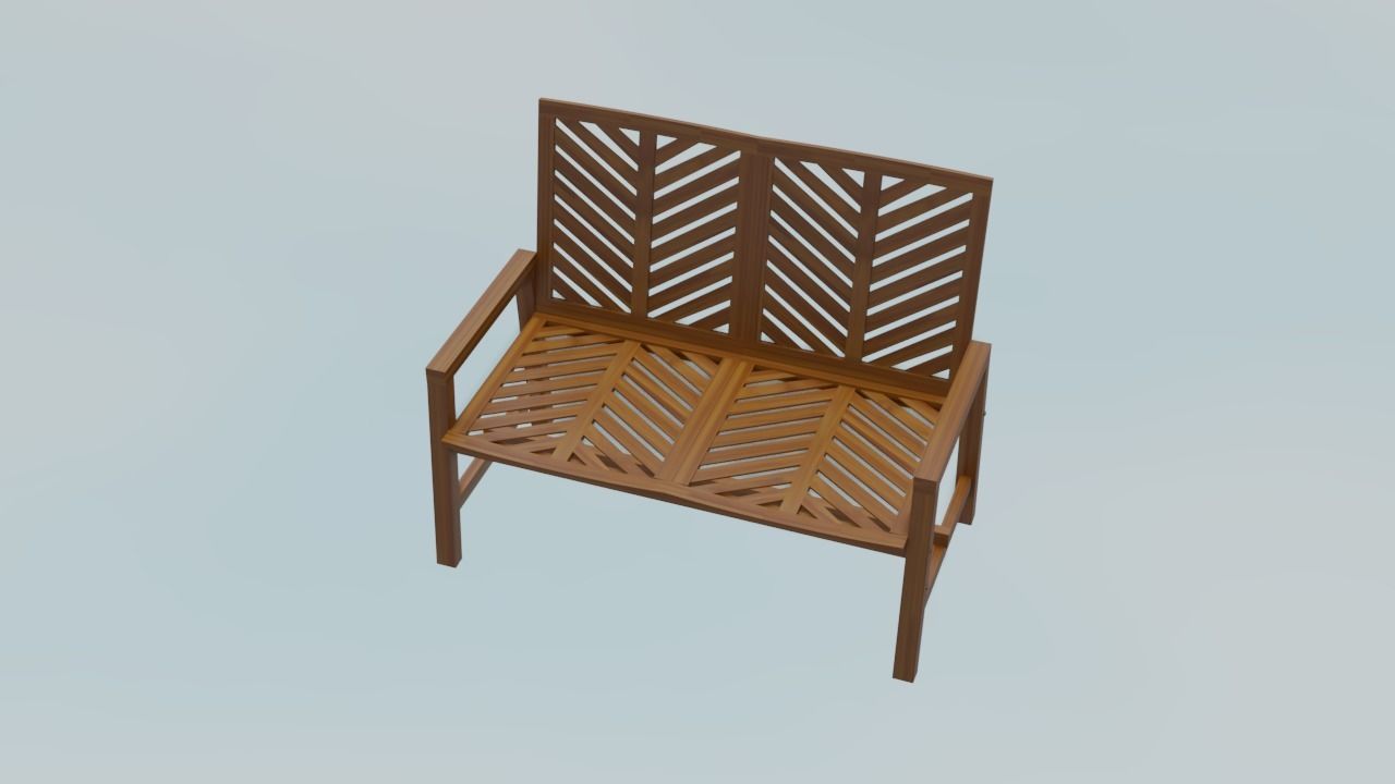 Wooden Bench Low-poly 3D model_8