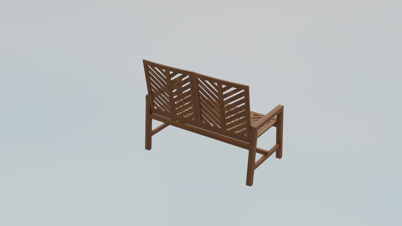 Wooden Bench Low-poly 3D model_4