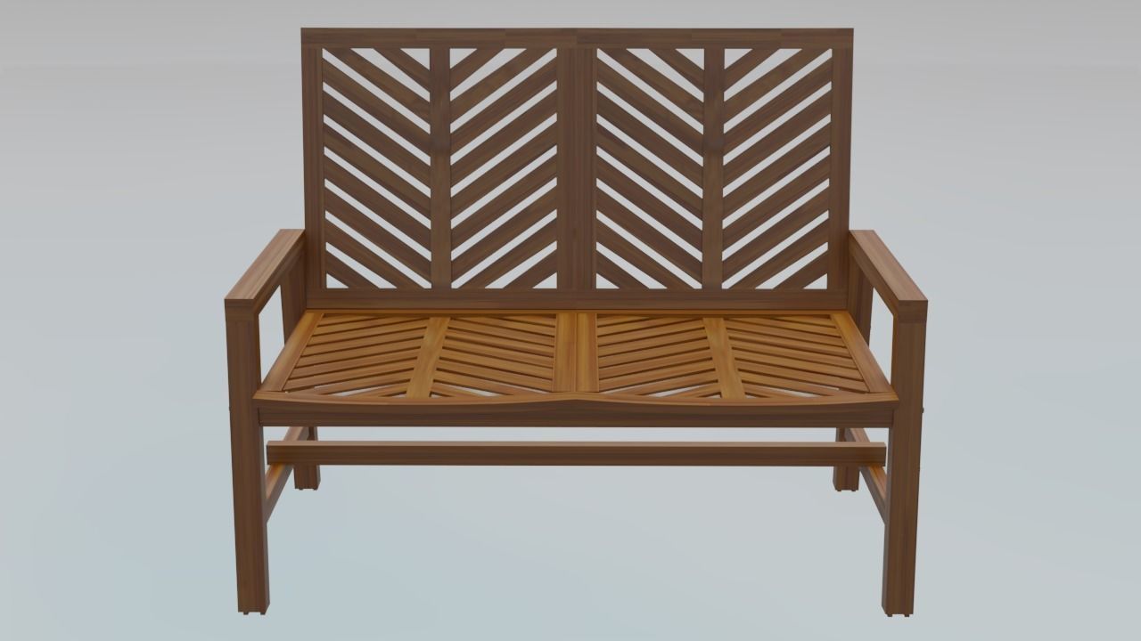 Wooden Bench Low-poly 3D model_2