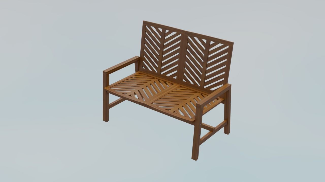 Wooden Bench Low-poly 3D model_5