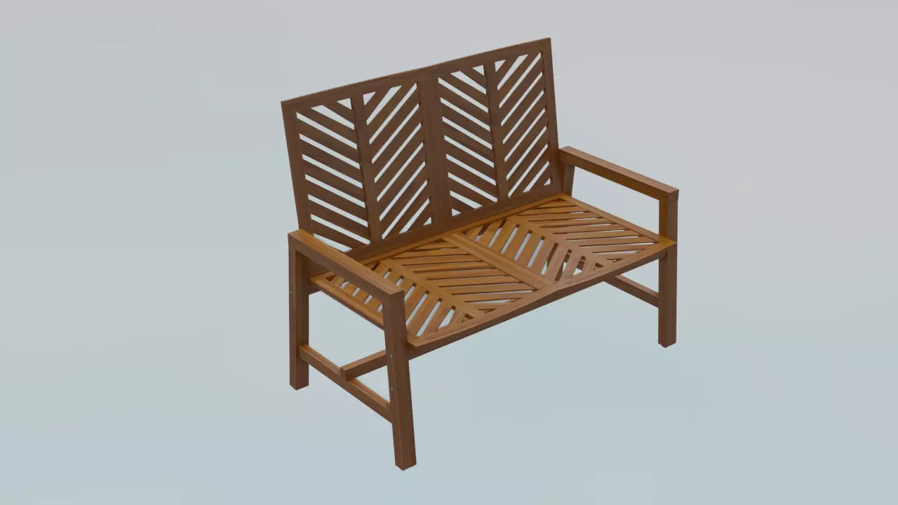 Wooden Bench Low-poly 3D model_0
